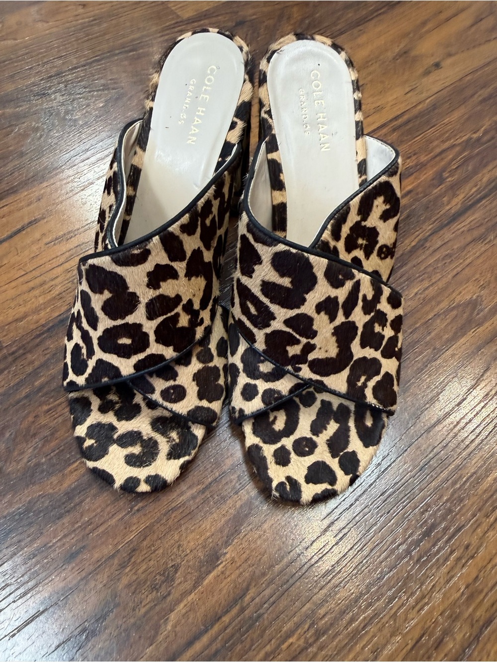 Cole Haan Leopard Print Slide Mules - Tan and Black